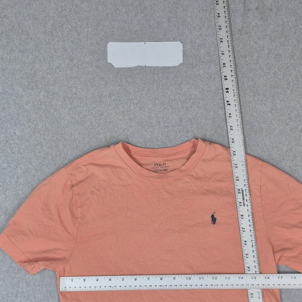 Polo Ralph Lauren Boys Shirt L (14-16) Peach Logo Short Sleeve